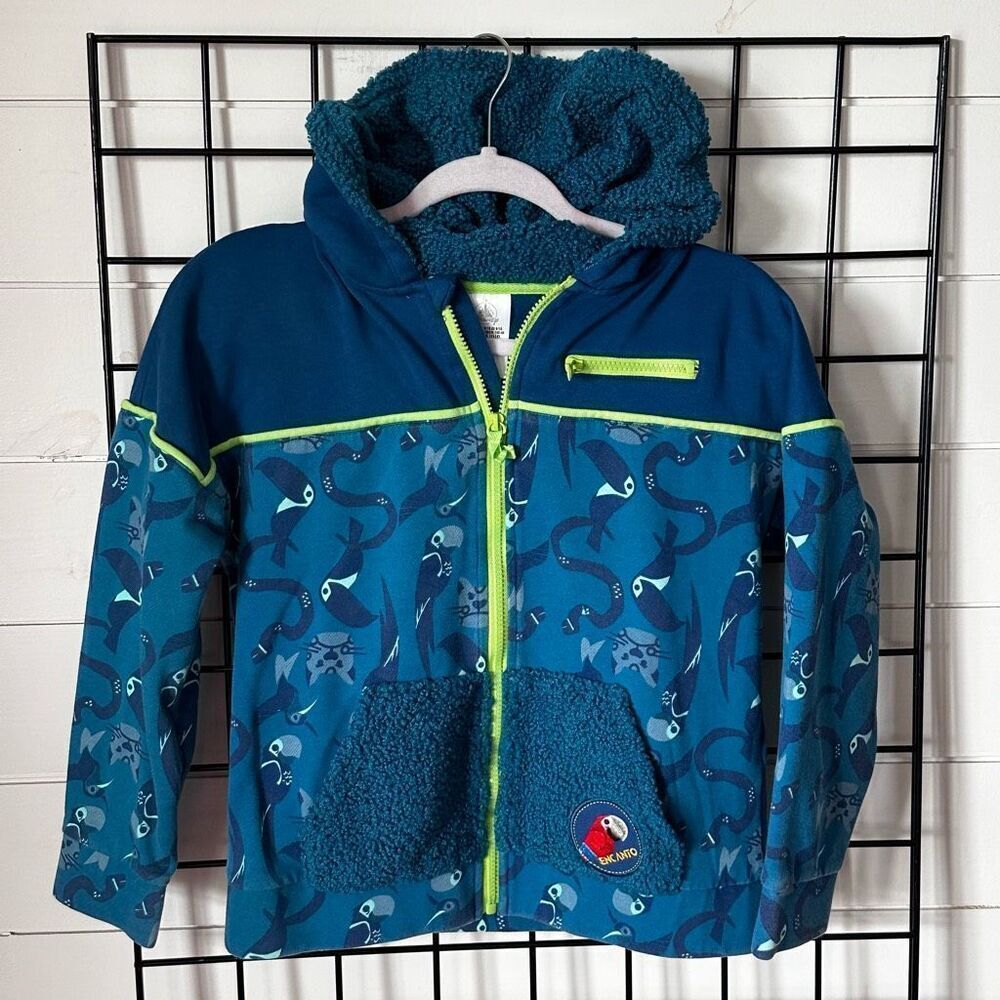 Disney Encanto Full Zip Hooded Jacket Kids 9/10 Blue Fuzzy Sherpa